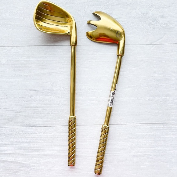 ZAZ DESIGNS Gilded Goldtone Golf Fork & Spoon Server Set - Picture 3 of 17